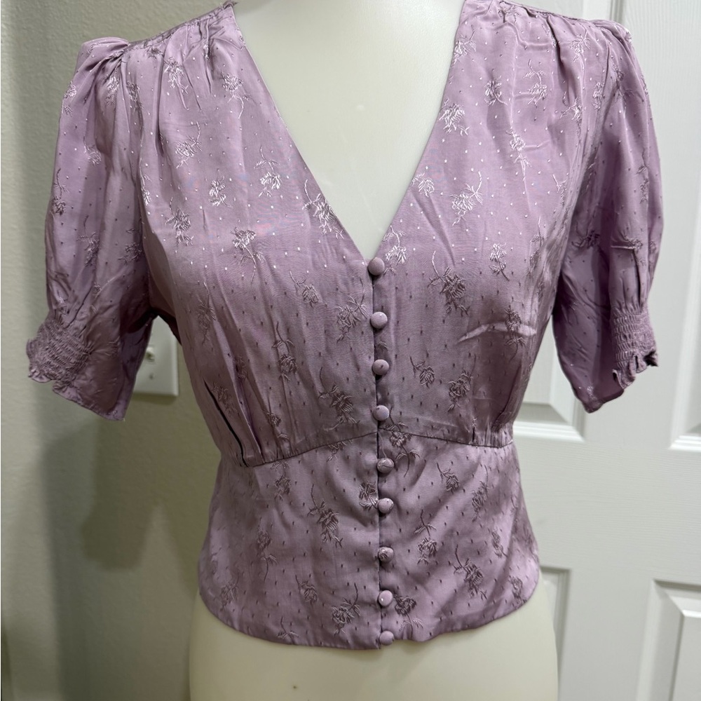 Astr Lilac Floral Button-Up Blouse